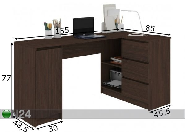 Kirjutuslaud Corner R mõõdud