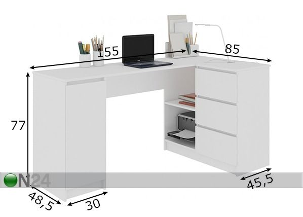 Kirjutuslaud Corner R mõõdud