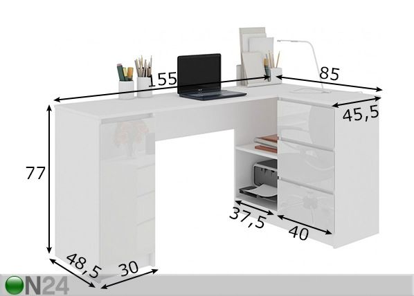 Kirjutuslaud Corner R mõõdud