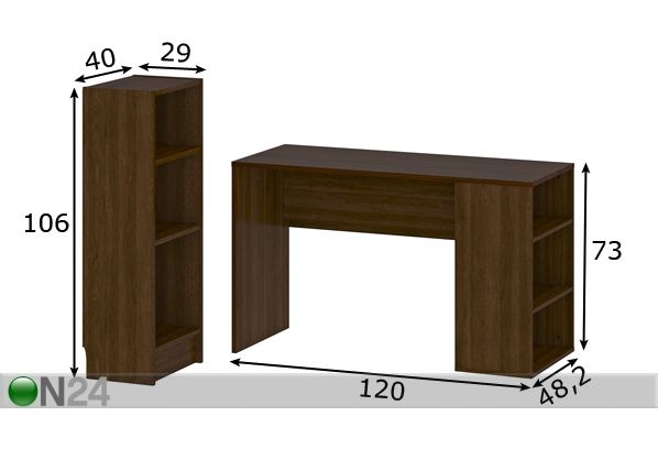 Kirjutuslaud + riiul Function Plus mõõdud