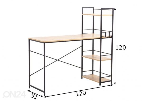 Kirjutuslaud Study 120x51xH120 cm, tamm/pruun mõõdud