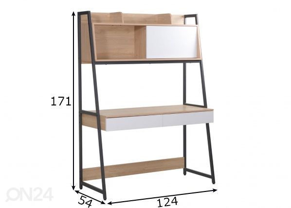 Kirjutuslaud Study riiuliga 124x54xH171 cm, tamm/valge mõõdud
