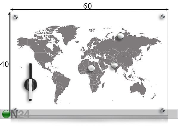 Klaasist memotahvel Worldmap mõõdud