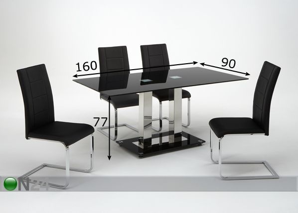 Klaasist söögilaud Angela 90x160 cm mõõdud