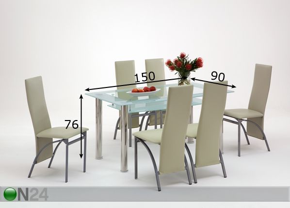 Klaasist söögilaud Elisa 90x150 cm mõõdud