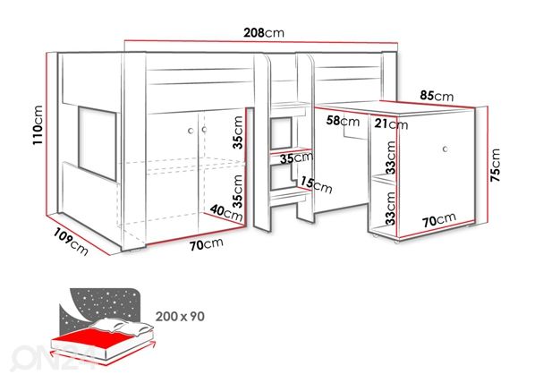 Kompaktvoodi 90x200 cm mõõdud