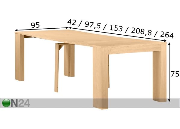 Konsoollaud / pikendatav söögilaud Peninsule 42-264x95 cm mõõdud