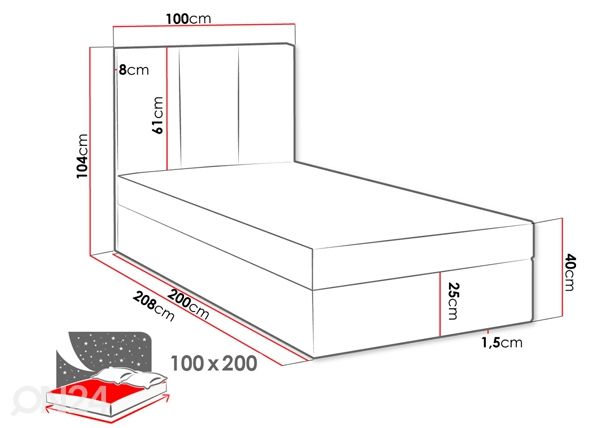 Kontinentaalvoodi 100x200 cm mõõdud