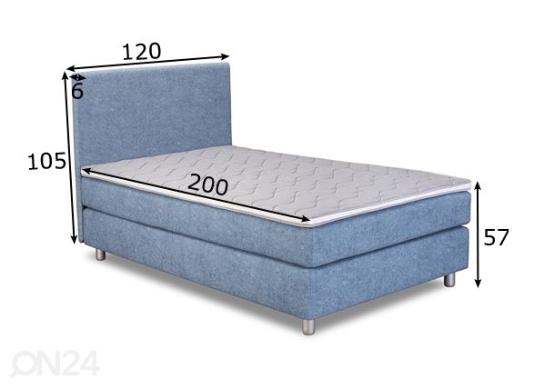 Kontinentaalvoodi Helios 120x200 cm (Pocket 1,9 mm) mõõdud