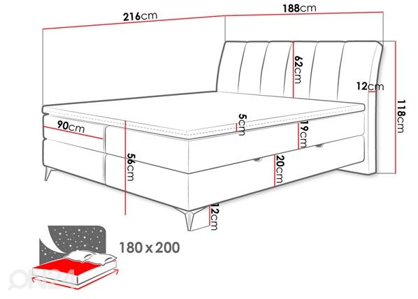 Kontinentaalvoodi pesukastiga 180x200 cm mõõdud