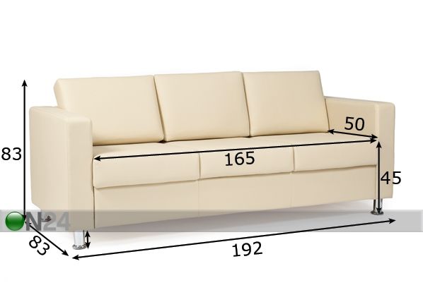 Kontoridiivan Simple 3-kohaline mõõdud