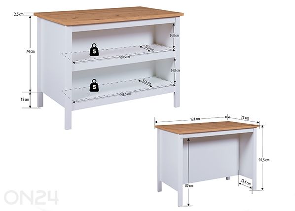 Köögisaar Julina, valge/artisan tamm mõõdud