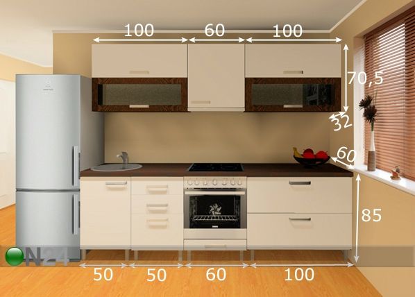 Köök koos tehnikaga Linda 1 PLXT mõõdud