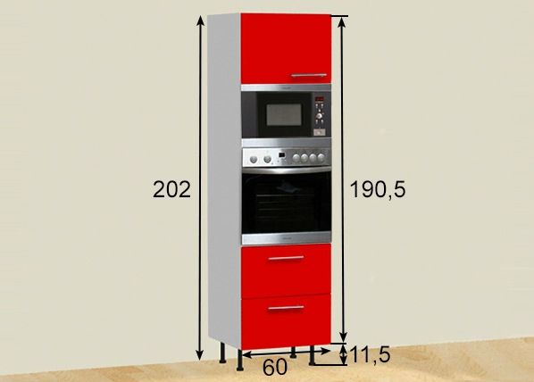 Kõrge kapp 1 ukse ja 2 sahtliga 60xh202 cm mõõdud