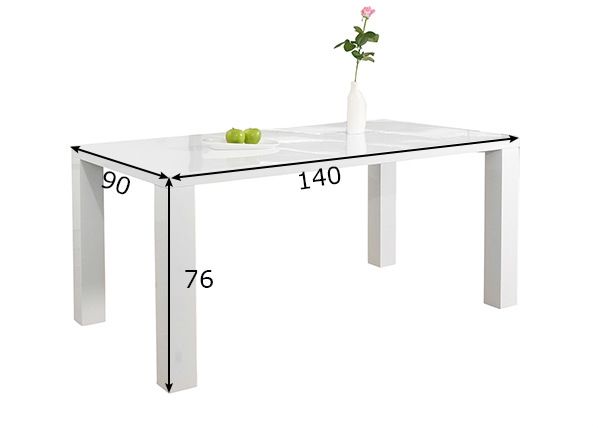 Kõrgläikega söögilaud 90x140 cm mõõdud