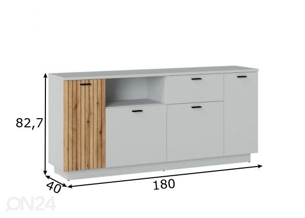 Kummut Alverno 180 cm, helehall/tamm mõõdud