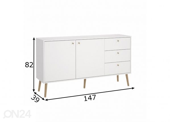 Kummut Bodo 147 cm, valge mõõdud