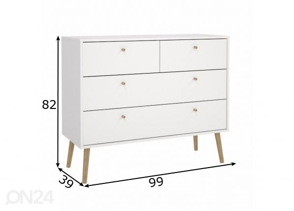Kummut Bodo 99 cm, valge mõõdud