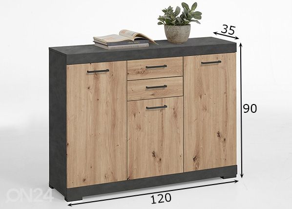 Kummut Bristol 3 120x35xh90 cm mõõdud