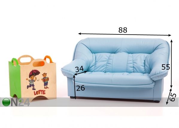 Laste diivan Mini Spencer + mänguasjakast Lotte mõõdud