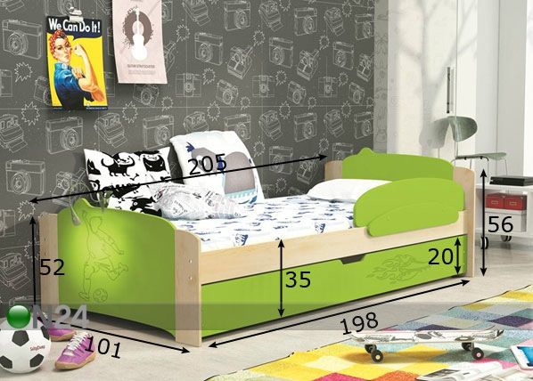 Lastevoodi 90x200 cm mõõdud