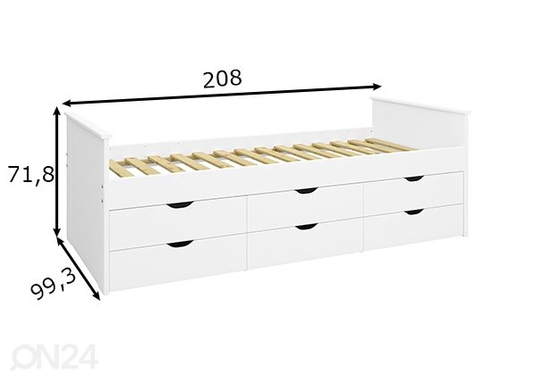 Lastevoodi 90x200 cm, valge mõõdud