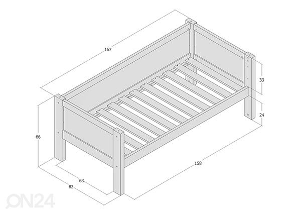 Lastevoodi Jerwen 70x160 cm mõõdud