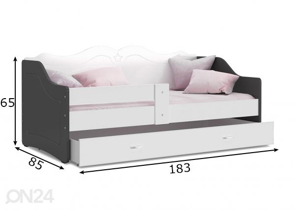 Lastevoodi komplekt 80x180 cm, valge/hall mõõdud