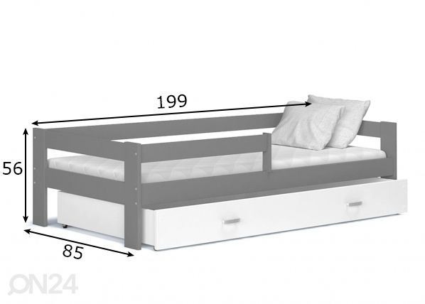 Lastevoodi komplekt 80x190 cm, hall/valge mõõdud