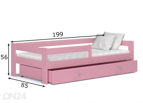 Lastevoodi komplekt 80x190 cm, roosa mõõdud
