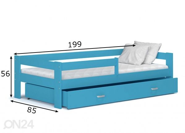 Lastevoodi komplekt 80x190 cm, sinine mõõdud