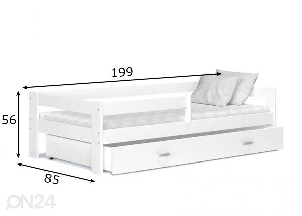 Lastevoodi komplekt 80x190 cm, valge mõõdud