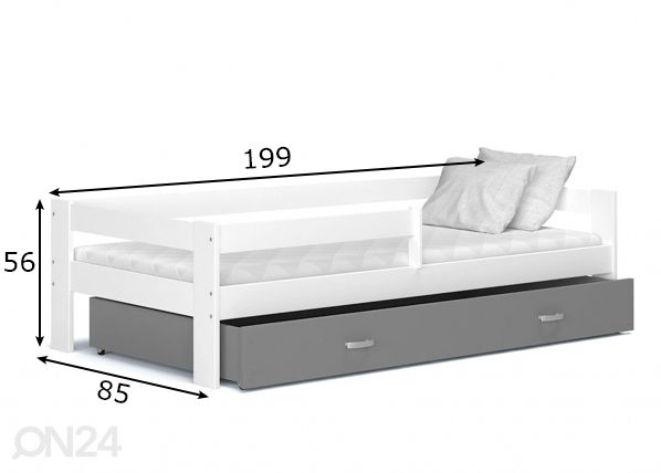 Lastevoodi komplekt 80x190 cm, valge/hall mõõdud