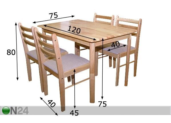 Laud + 4 tooli mõõdud