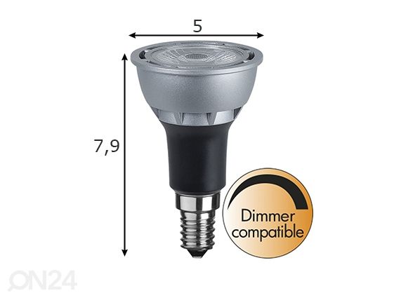 LED elektripirn kohtvalgustile E14 7 W mõõdud