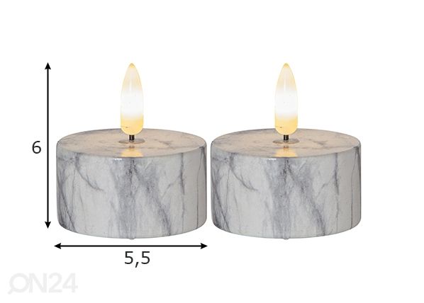 LED küünalde komplekt Flamme Marble 2tk mõõdud