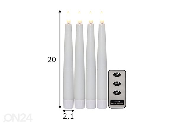 LED küünalde komplekt Flamme Slim 4 tk, valge mõõdud