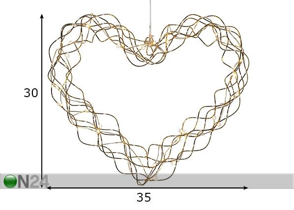 LED tuledega süda Curly mõõdud