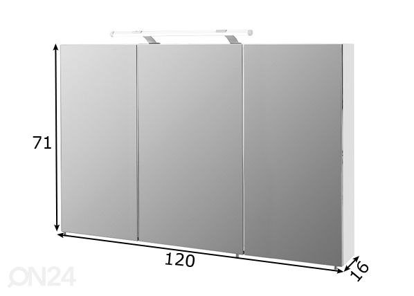 LED-valgustusega peegelkapp Dorina 120 cm mõõdud