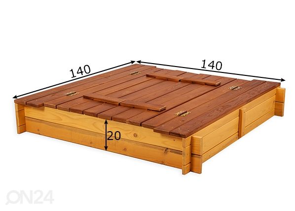 Liivakast kaane ja istmetega 140x140 cm mõõdud