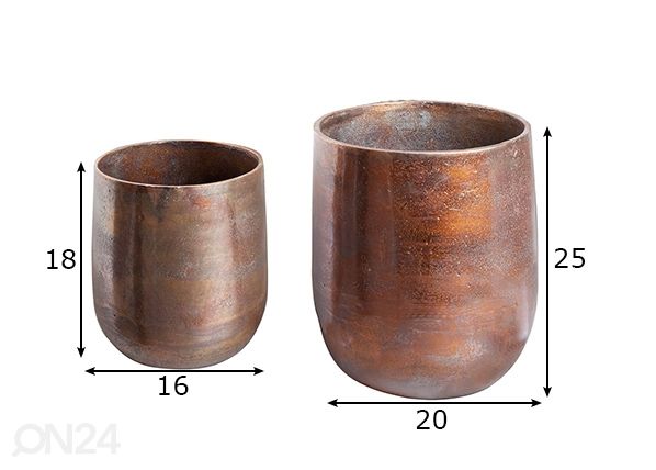 Lillepottide komplekt Copper S, 2 tk mõõdud