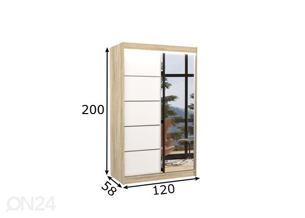 Lükandustega riidekapp 120 cm + LED mõõdud
