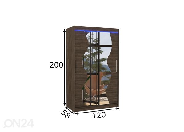 Lükandustega riidekapp 120 cm + LED mõõdud