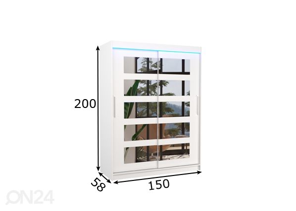 Lükandustega riidekapp 150 cm + LED mõõdud