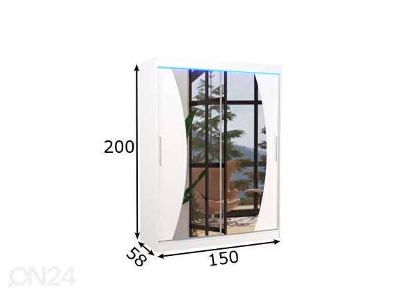 Lükandustega riidekapp 150 cm + LED mõõdud