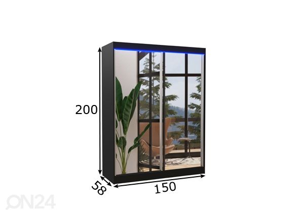 Lükandustega riidekapp 150 cm + LED mõõdud