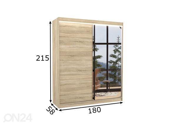Lükandustega riidekapp 180 cm + LED mõõdud