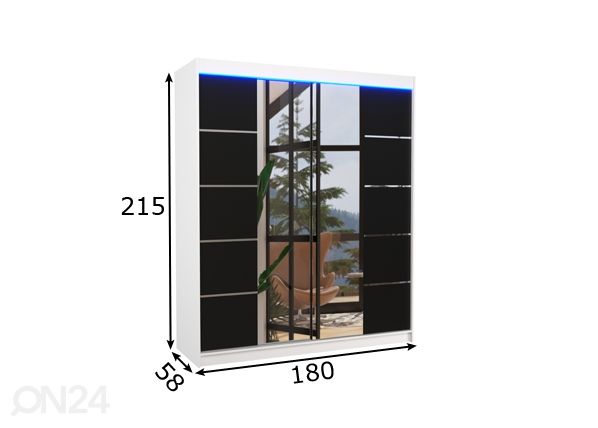 Lükandustega riidekapp 180 cm + LED mõõdud