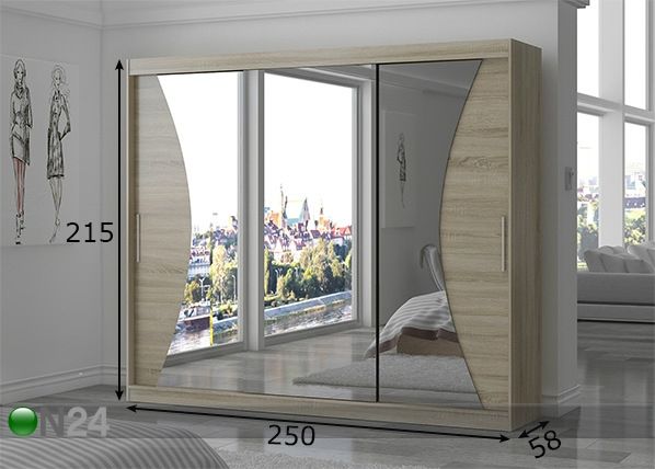 Lükandustega riidekapp 250 cm mõõdud