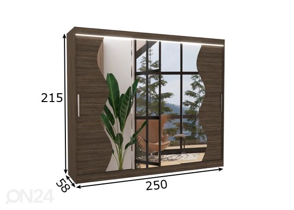 Lükandustega riidekapp 250 cm + LED